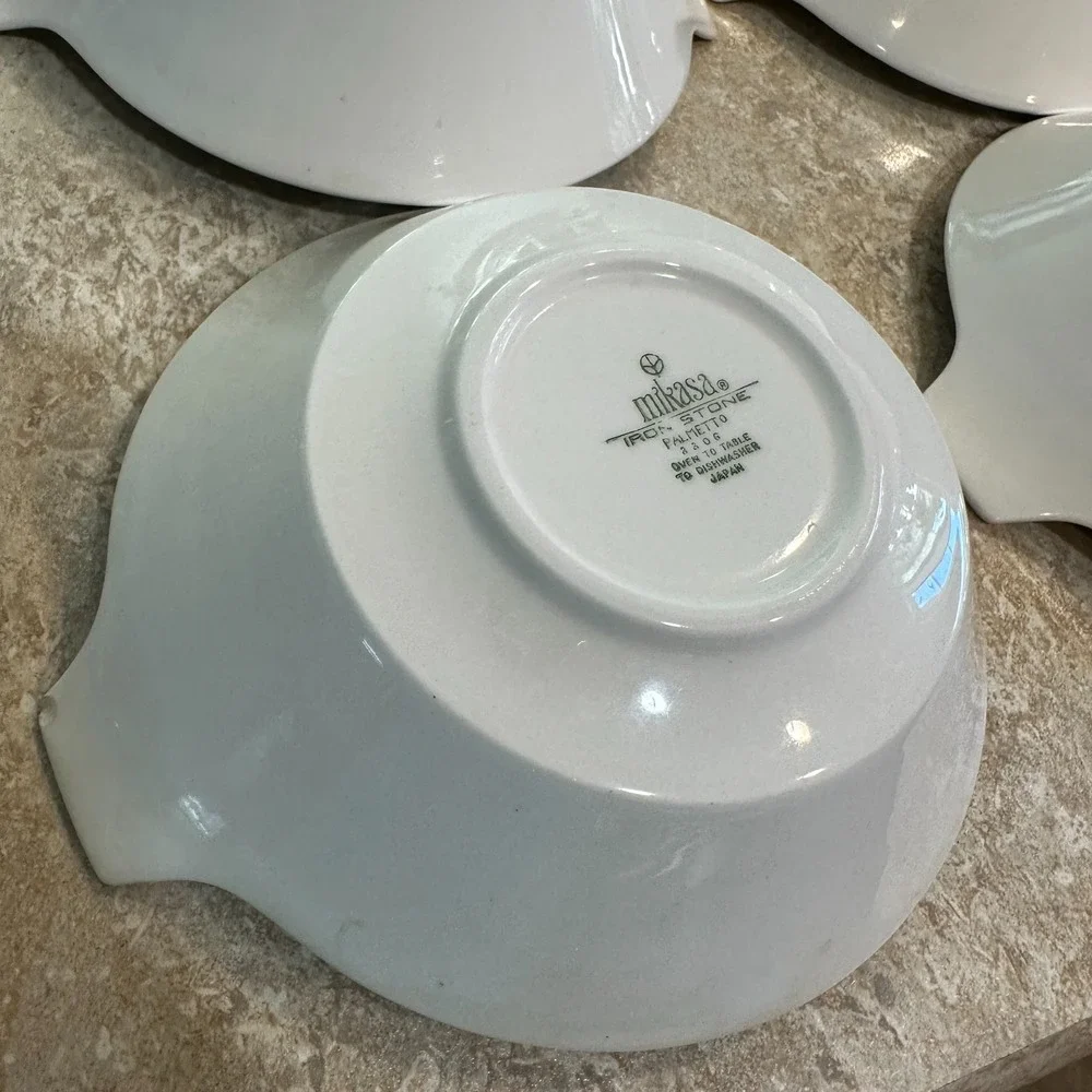 Vintage Mikasa Iron Stone Palmetto Bowls 3306 Set of Six Green &‎ White Japan